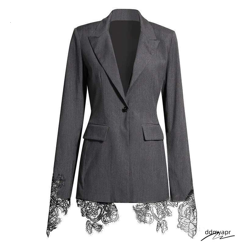 Ladies Textured Blazer: Patchwork Embroidery Lace Tunic Coat With Notched Collar & Long ddmyday Sleeves - Autumn Fashion ddmyday ddmyday ddmyday