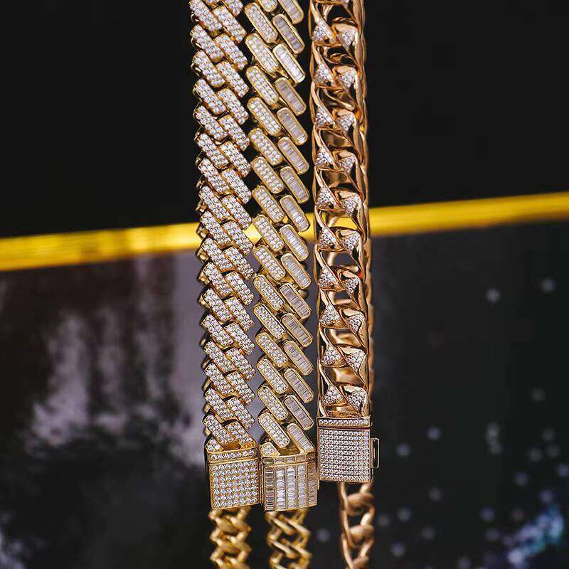 Sterling Sier Moissanite Cuban Chain Necklace Gift Jewelry in Stock