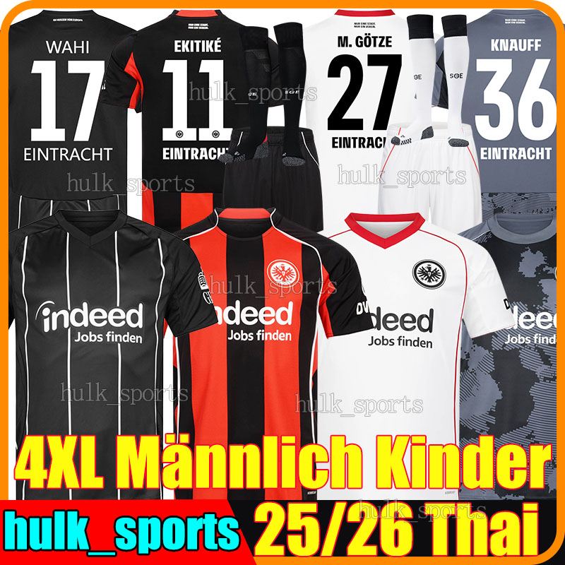4XL 25/26 Eintracht WAHI FrankfurtS Soccer Jerseys DOAN BAHOYA UZUN KNAUFF BATSHUAYI BURKARDT LARSSON CHAIBI HOJLUND Men Kids Kit socks sets retro football shirts