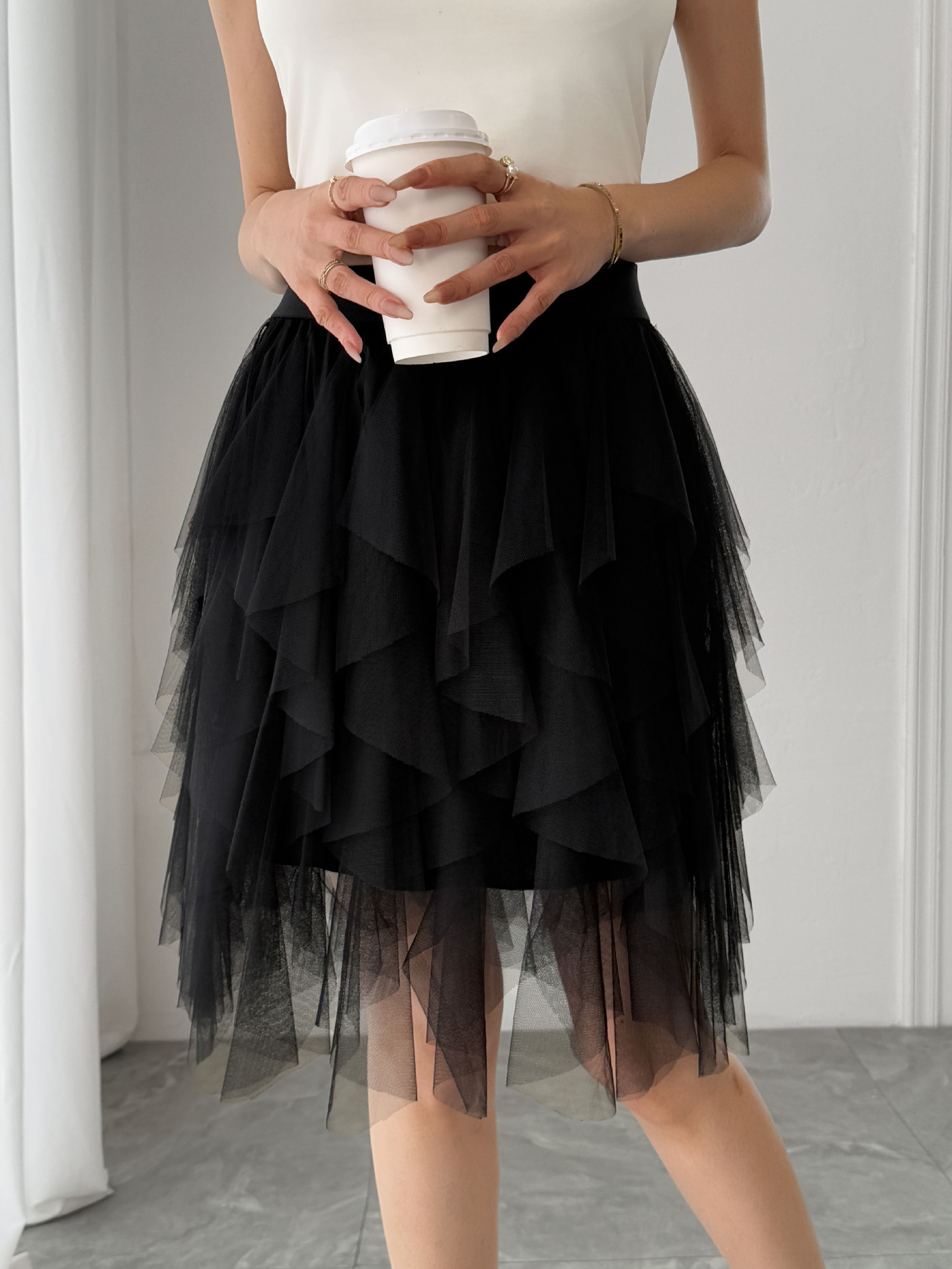 A28040 Mesh Princess Skirt Dance Swing Pleated Skirt Tutu Skirt