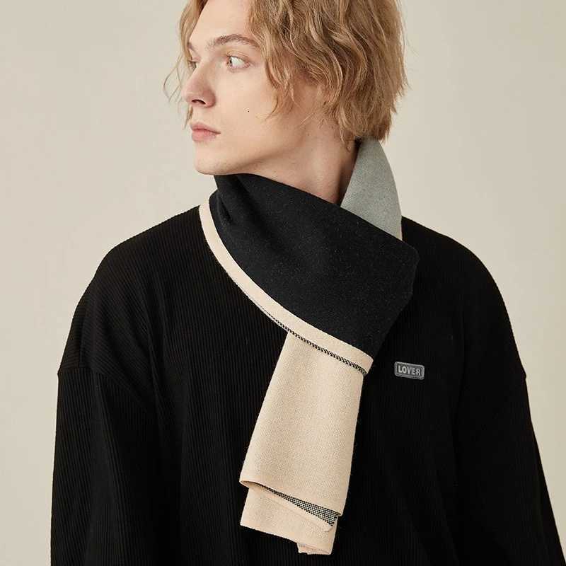 High Quality Wool Blend Scarf Men Winter Luxury Thick Warm Busin Versatile Stripe Cashmere Muffler Luxury Chrimas Gift MaleXJ250905