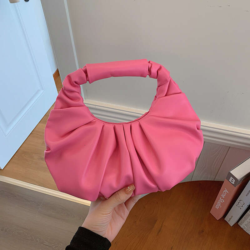 Women's Solid Color PU Cloud Bag Trendy Fashion Pleated Niche Design Handbag Elegant Ladies Shoulder Crossbody