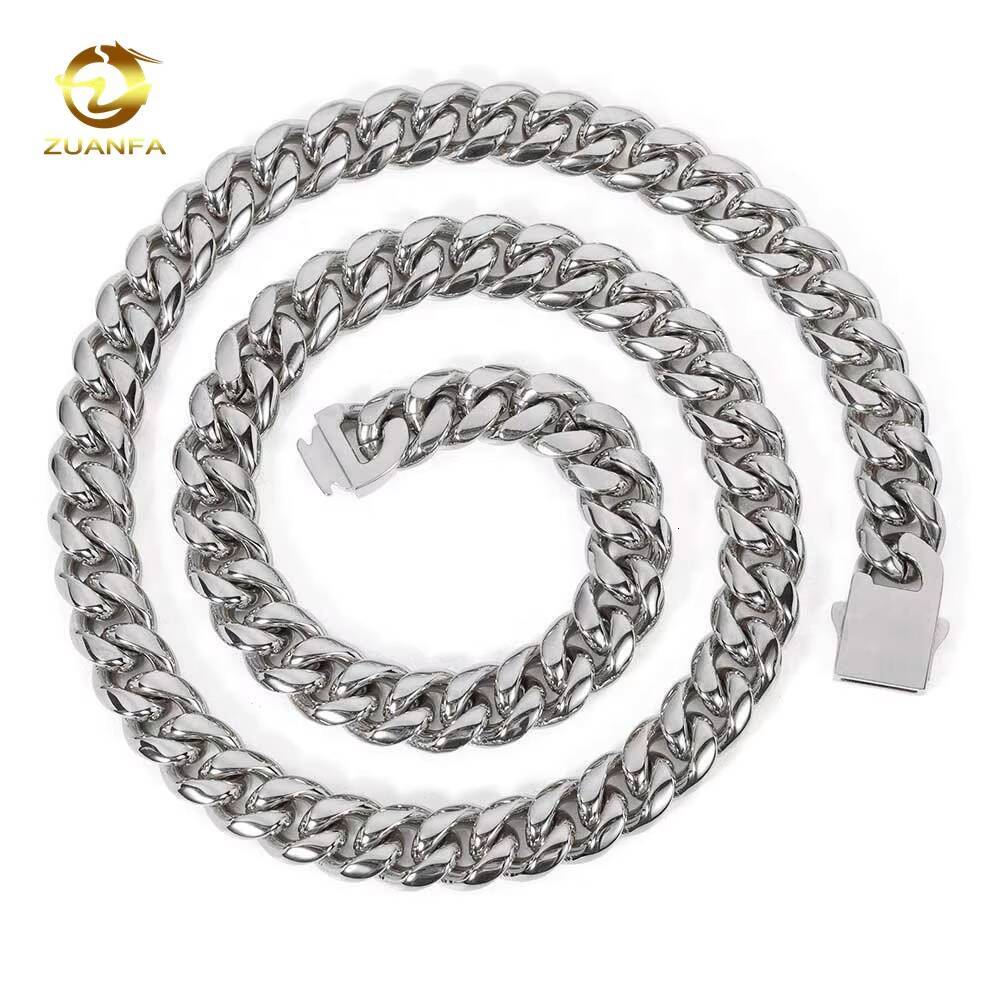 Fashion Hip Hop Jewelry Necklaces Stainless Steel 18K Gold Plated Cuban Link Chain Spring Clasp Chains for Men