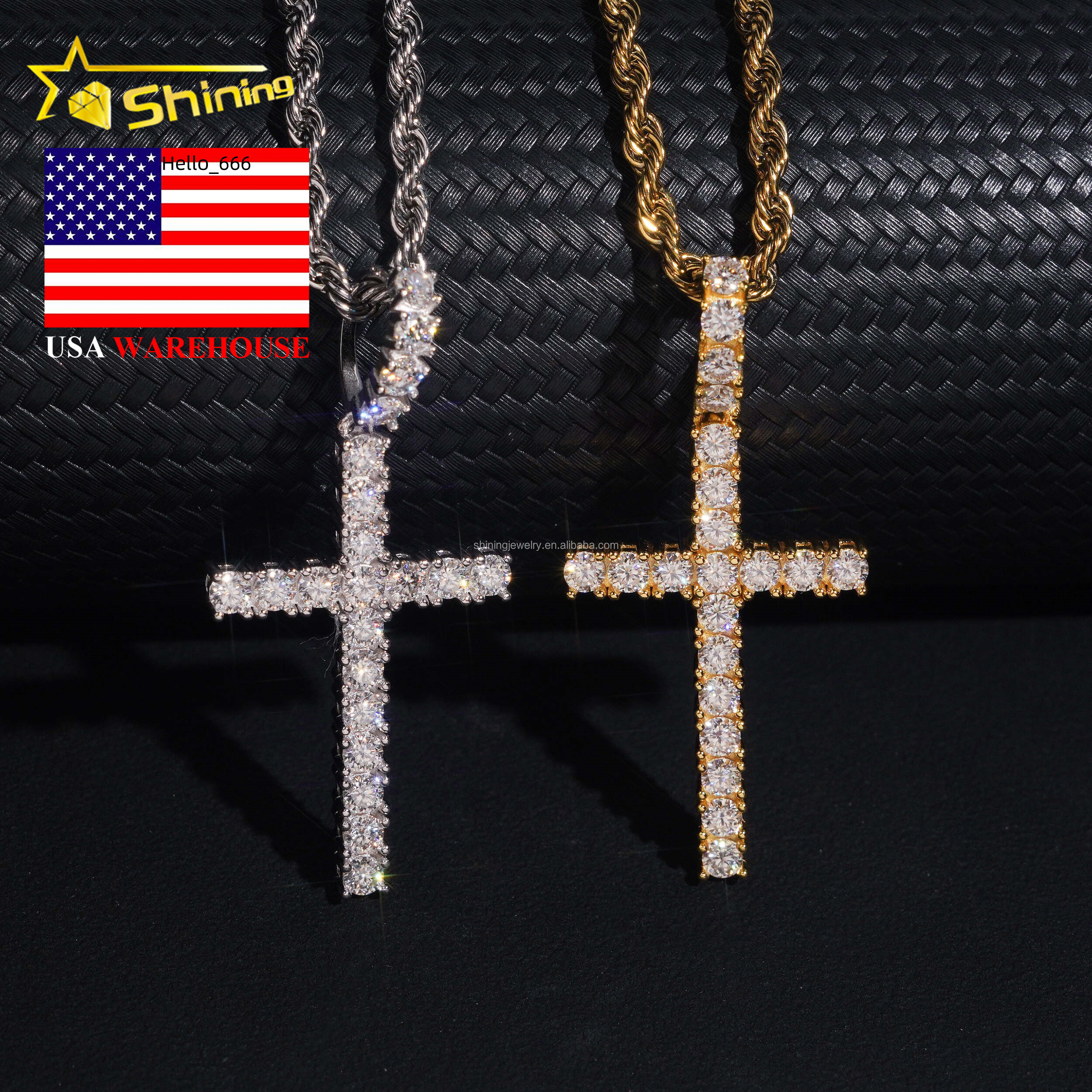 Bulk Stock Unisex Hot Selling RTS GRA Certified 925 Sterling Silver Gold Plated VVS1 Moissanite Diamond Cross Pendants Gift