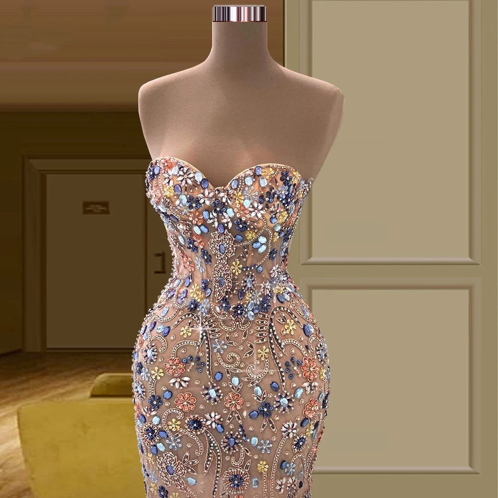 Sparkly Evening Dresses Crystal Sequins Gown Sweetheart Neck Sleeveless Floor Length Dress Party Customized Dress