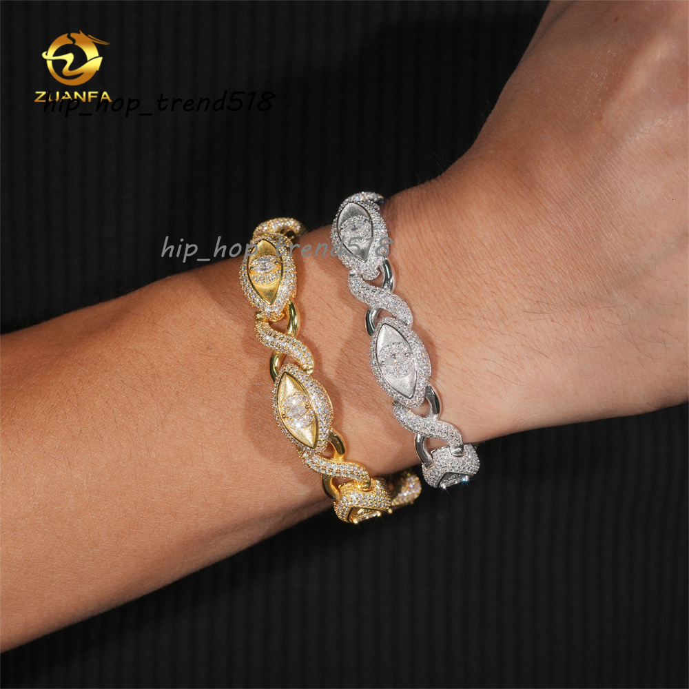 Fast Shipping New Design EYES Design VVS GRA Certified Moissanite 18K Gold Plated Cuban Link Bracelet Hiphop Jewelry Necklace