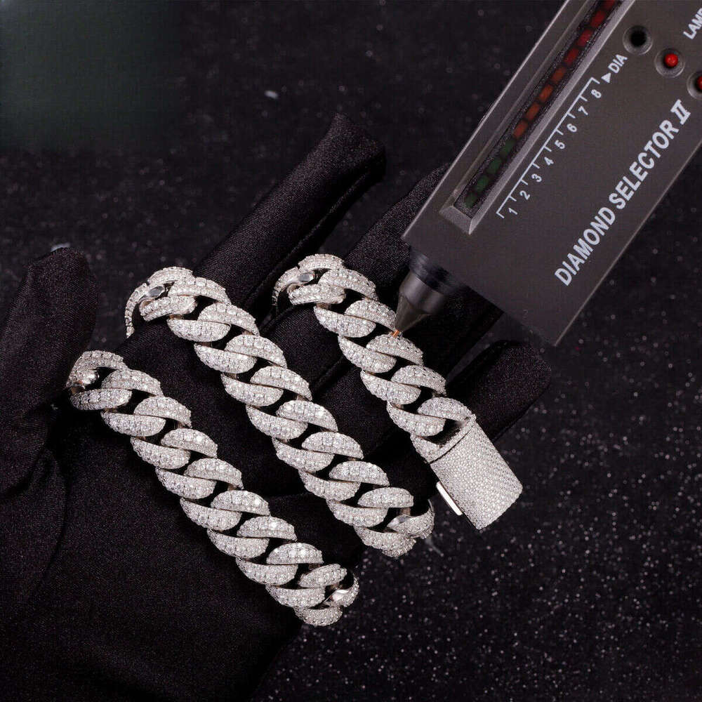 Large Middle 14/16/18MM Wide Iced Out 3 Rows Cuban Link Gold Plated Sier VVS Moissanite Hip Hop Chains