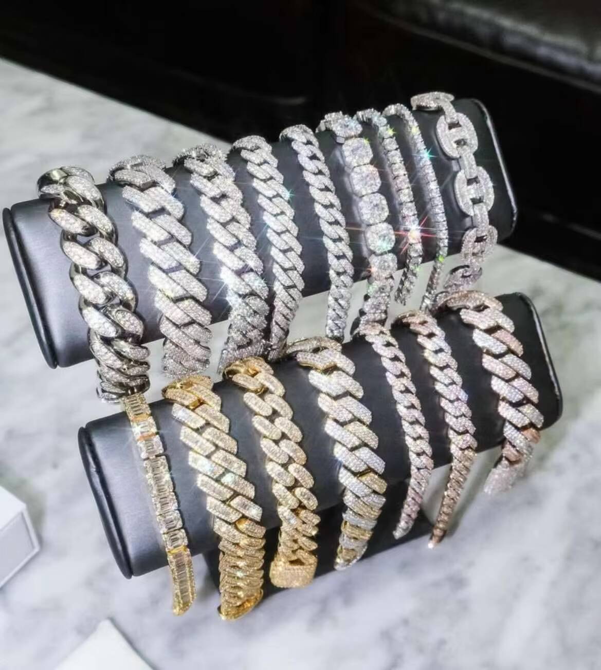 GZYS JEWELRY Wholesale Hip Hop Jewelry Gold Diamond 12mm Iced Out Moissanite Cuban Link Prong Chain Necklace Men Women