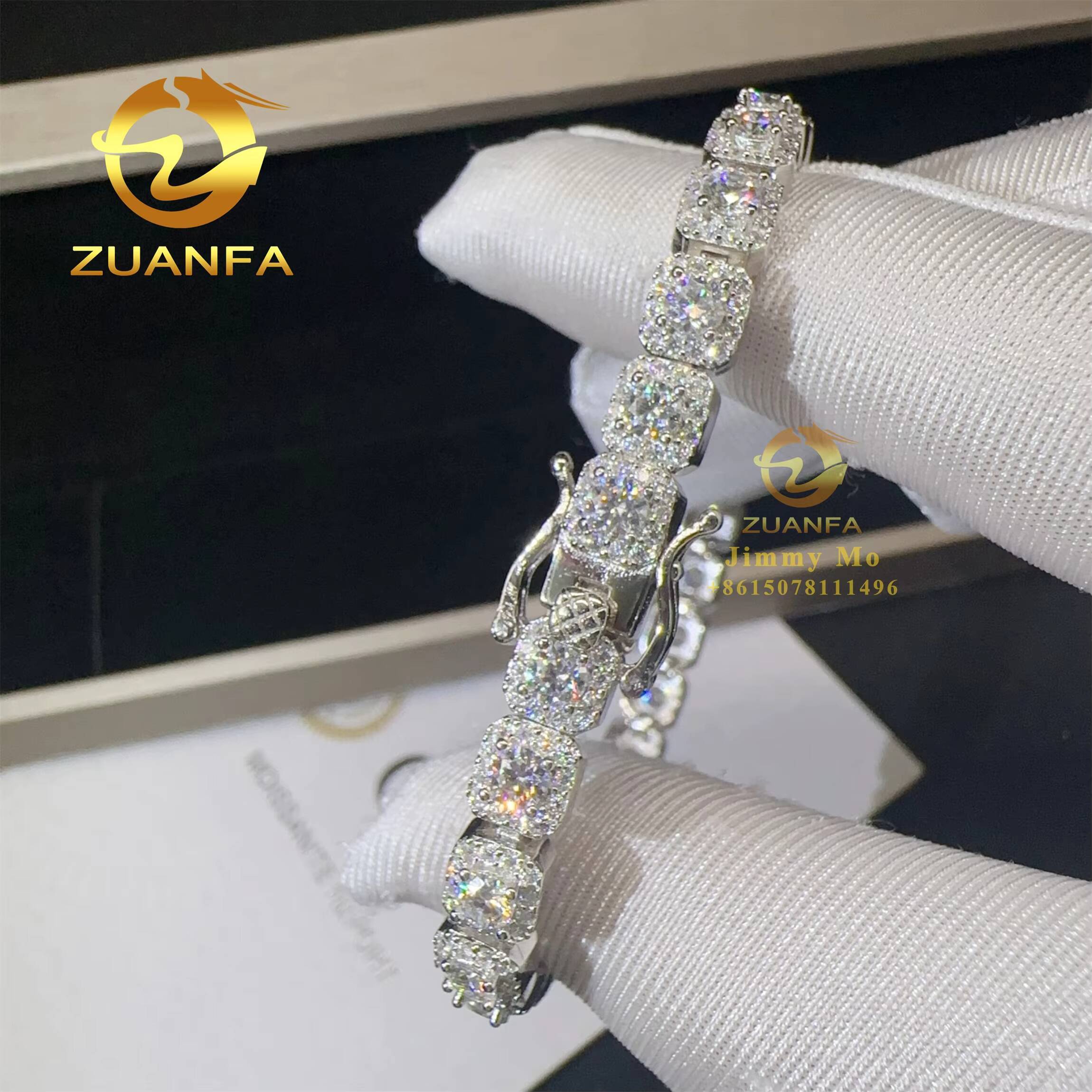 Pass Diamond Tester 6MM Luxury 925 Sterling Silver Iced Out Hip Hop Fire Jewelry VVS1 Moissanite Cluster Tennis Chain Bracelet