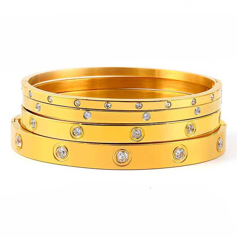 Luxury Cubic Zirconia Stainl Steel Bracelets for Wen Crystals Bangles Simple Style Couple Jewelry Rance Wedding Gift S250905