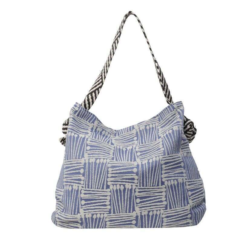 Underarm Forest Style Canvas Trendy Striped Shoulder Office Commute Large Capacity Women's Shopping Bag