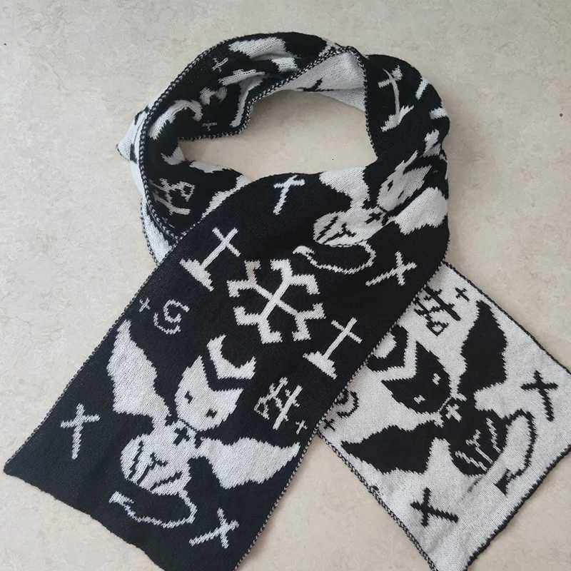 Devil Cat Scarfs Second Yuan Punk Y2k Janese Harajuku Street Winter Doublesided Knitted Thickened Warm Windproof Scarf CosplayXJ250905
