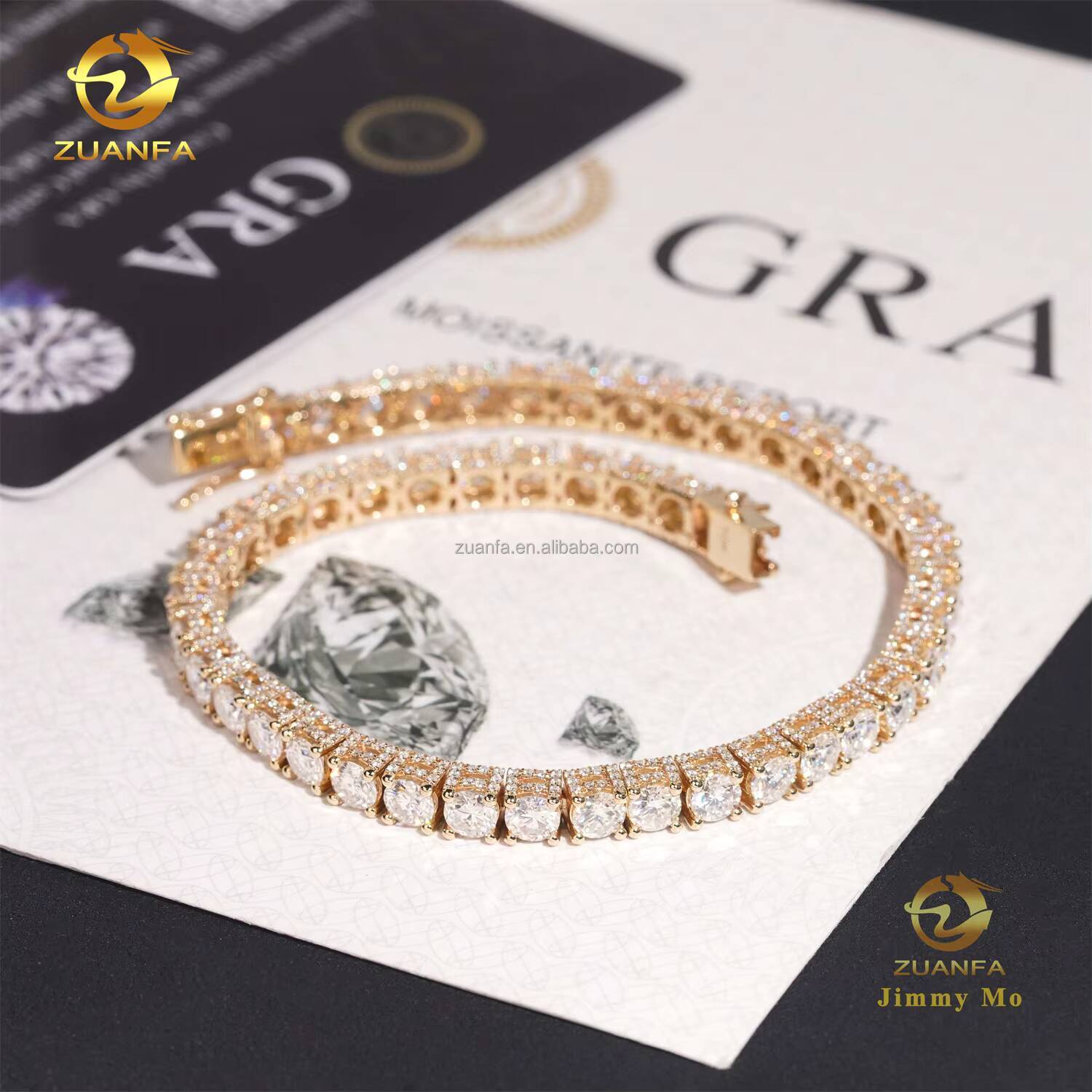 4mm 10k Real Yellow Gold Iced Out Luxury Jewelry Hip Hop Style GRA Certificates VVS Moissanite Cluster Tennis Chain Bracelet