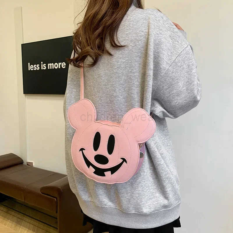 Disney 2026 New Mickey Creative Shoulder Bag Personalized Niche Halloween Pumpkin Funny Womens Bag PU Crossbody Bag Cartoon Bag H250905