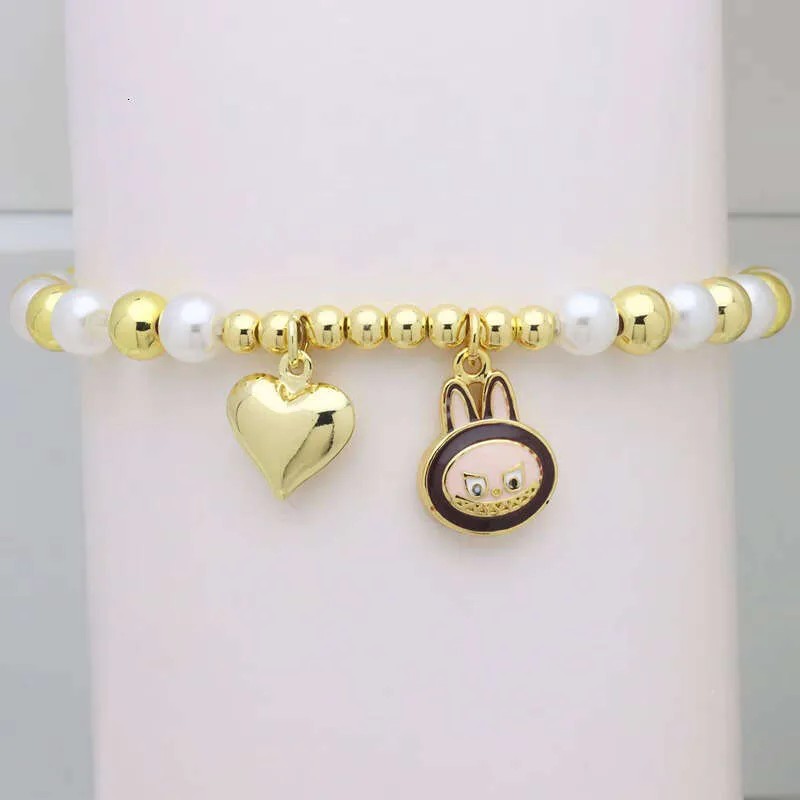 LABUBU Fashion Boutique Jewelry Gold Pleated Adjustable Labubu Charm Pendant Bracelet and Women's Bangle