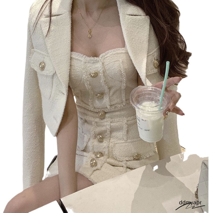 Korean ddmydec Style Elegant Retro Twopiece Set Womens Sweet Wool Short Jacket With Tassel N Mini Dress Fashion 250314 ddmydec ddmydec ddmydec ddmydec