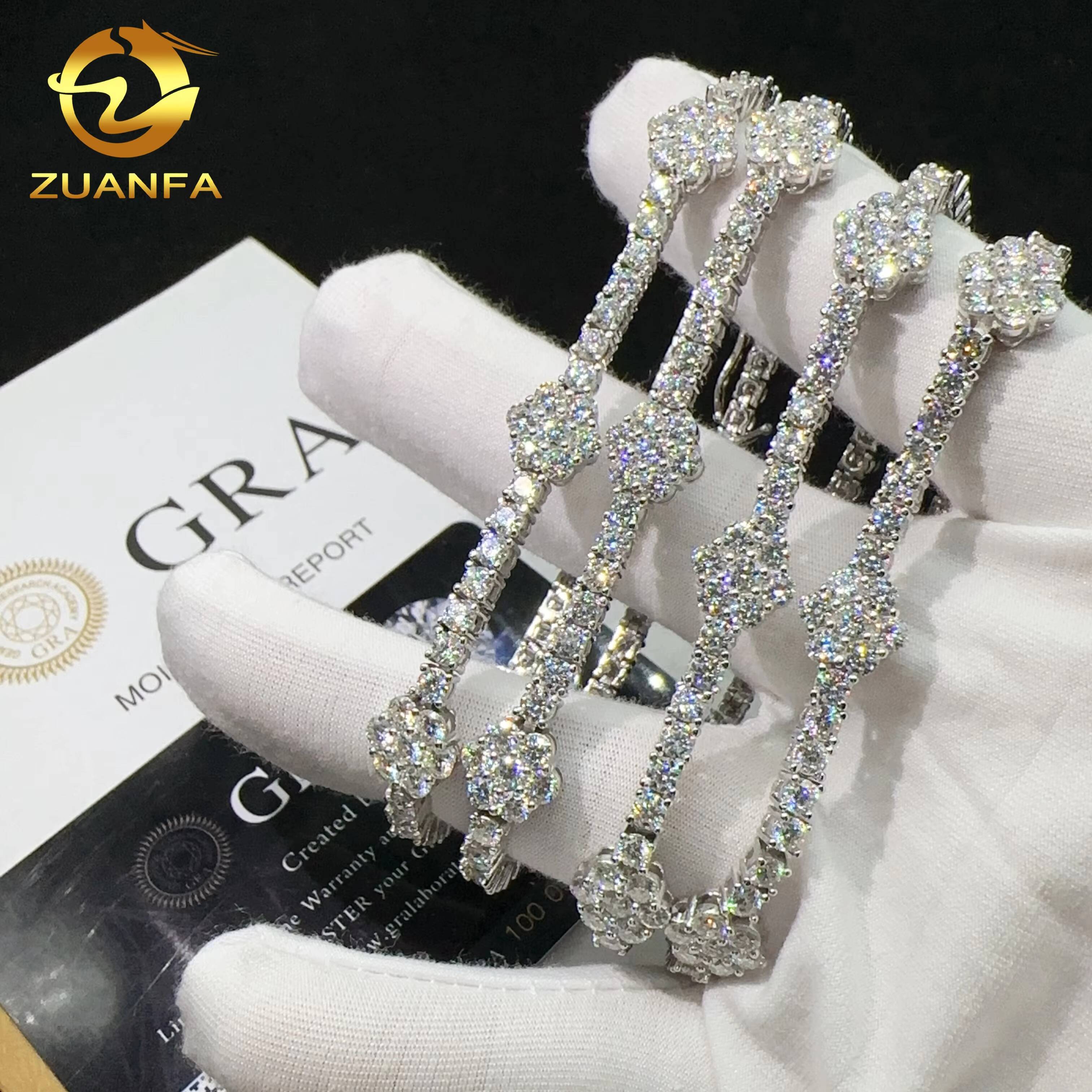 RTS Sterling Silver 925 Bracelet Vvs Moissanite Iced Out Hip Hop Lab Diamond Jewelry Tennis Chain Bracelet