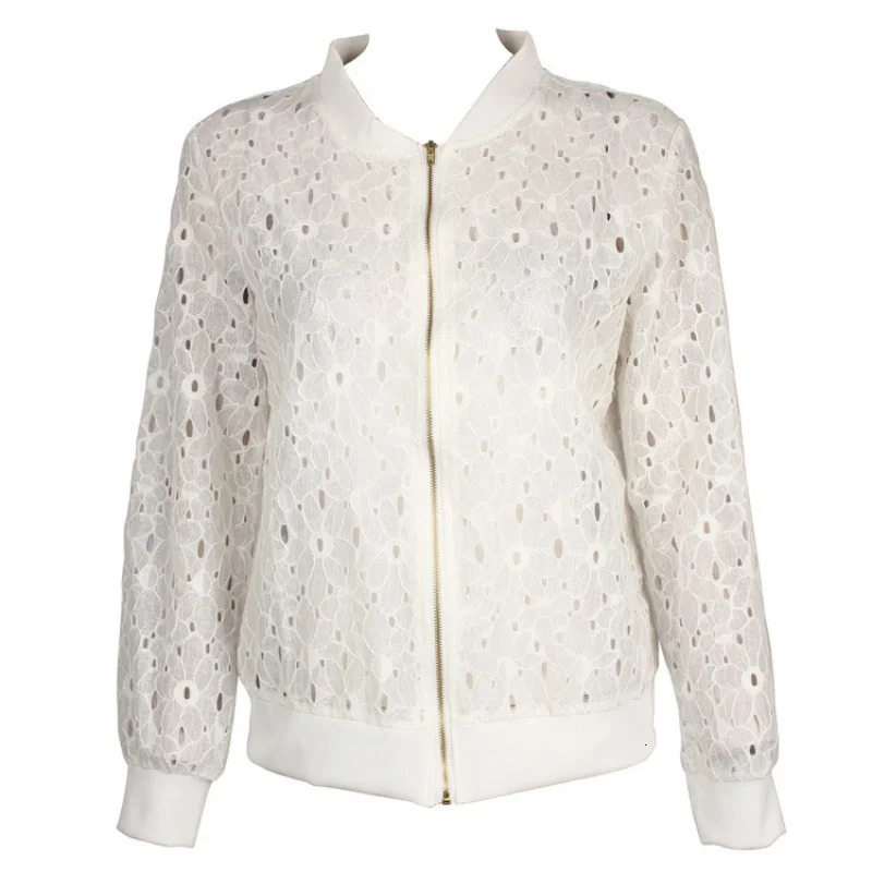 Women SpringAutumn Cotton Lace Hollow Out Sport Jacket Long Sleeve Thin Sunscreen Outerwear Short Style Breathable Bomber Coats250905