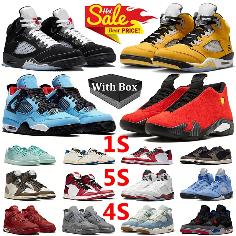 With Box 1s 4s 5s 14s Basketball Shoes Designer Sneakers Black Cat Metallic Reimagined UNC Washed Teal Chicago Military Blue Mocha Trainers Men Women Chaussures 36-47