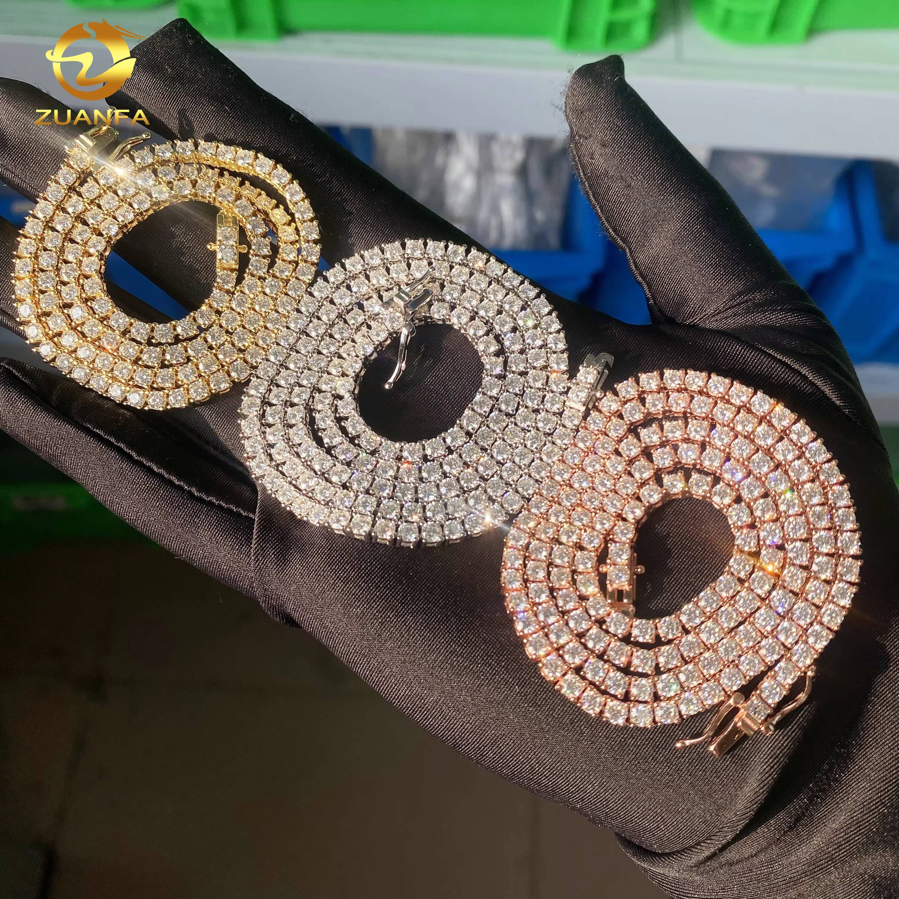 RTS 925 Silver Hip Hop Tennis Choker Chain Iced Out Jewelry 2mm 3mm 4mm 5mm 65mm VVS Moissanite Diamond Chain Tennis Necklace