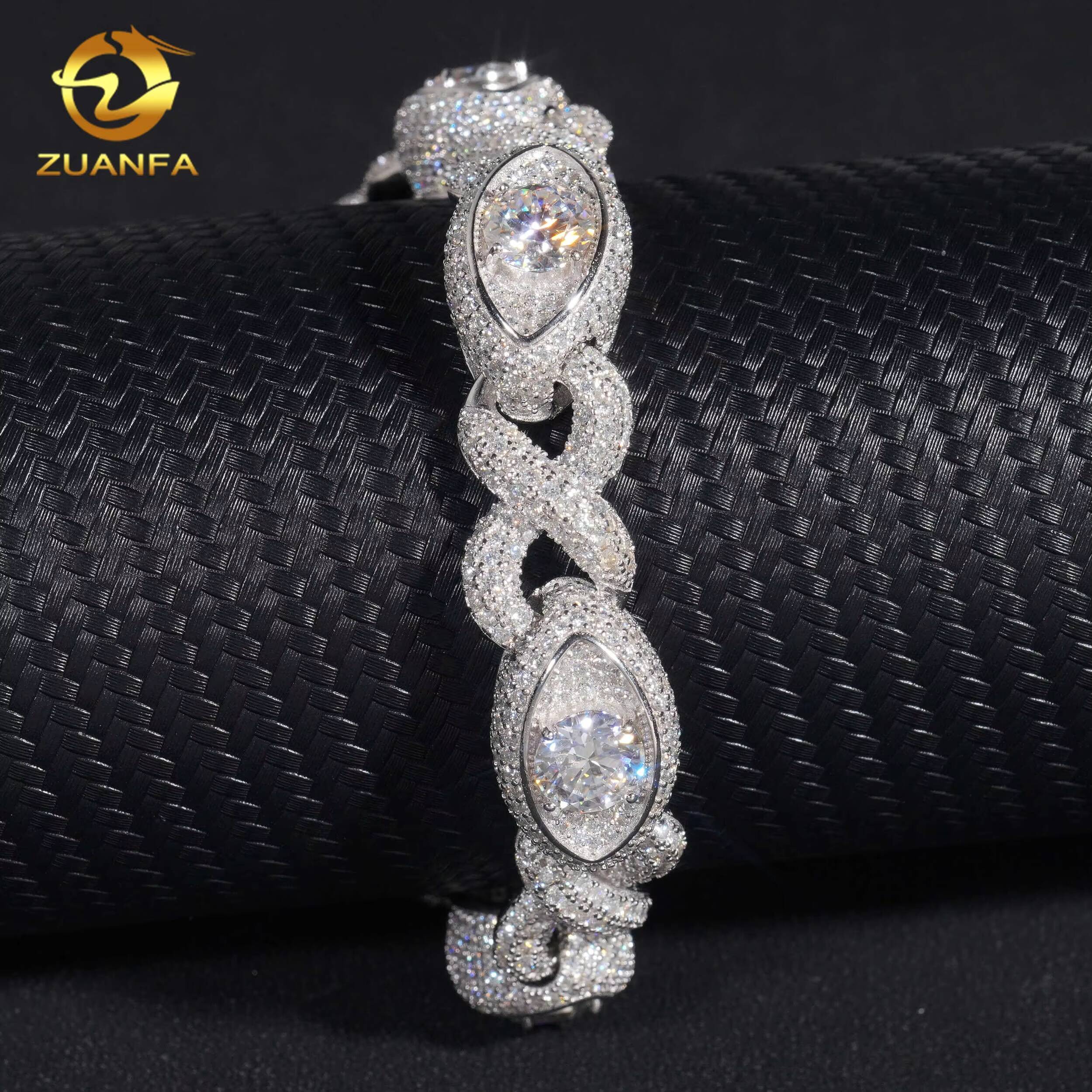 New Trendy Custom 13mm Hip Hop Iced Jewelry 925 Sterling Silver Fully Iced Out VVS1 Moissanite Diamond Evil Eyes Cuban Bracelet