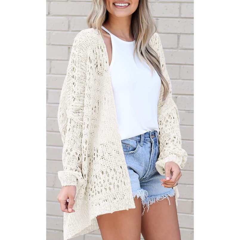 Womens Crochet Cardigan Sweater Kimonos Boho Solid Color Oversized Fall Open Front Outwear