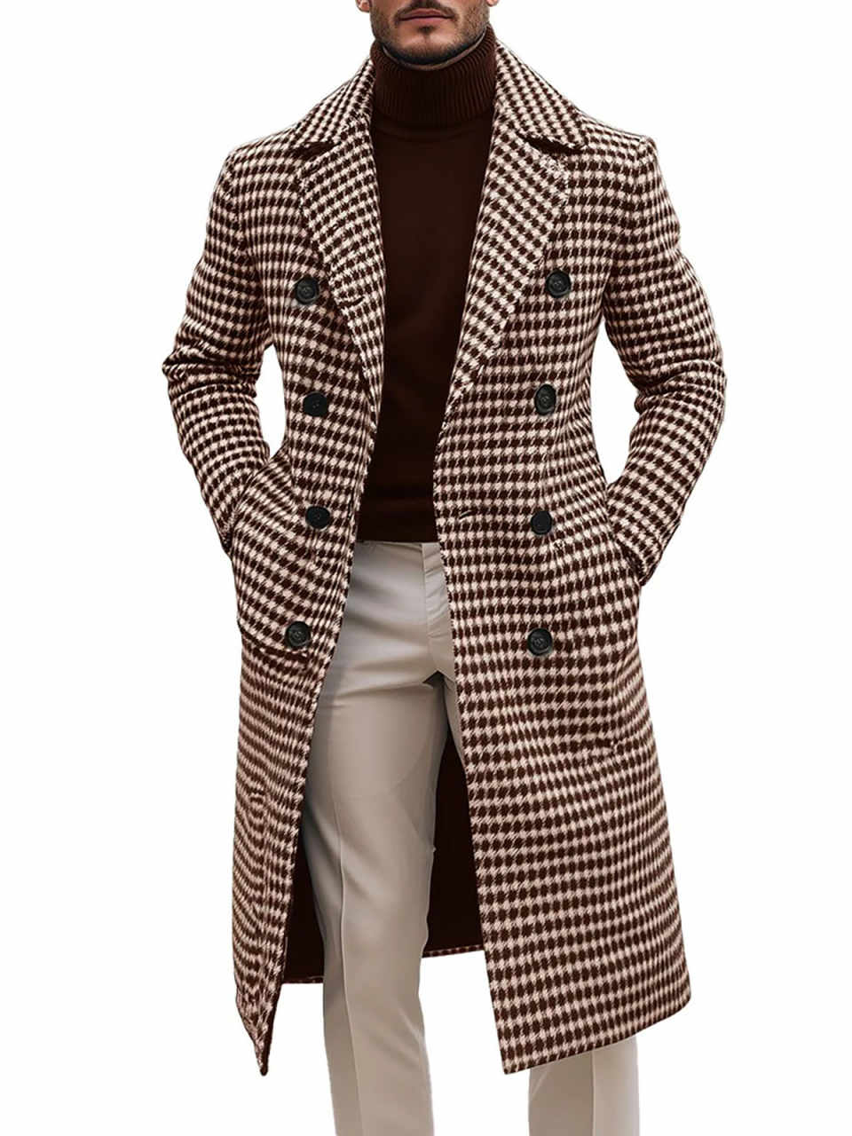 Vintage Plaid England Style Men Thick Overcoat Notched Lapel Casual Winter Windproof Warm Coat Wedding Groom Tuxedos Customized