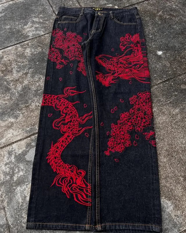 Dragon Printing Y2K Mens Baggy Fit Jeans High Street Urban Casual Trendy Fashion Hip Hop Streetwear Daily Wear Style 250823