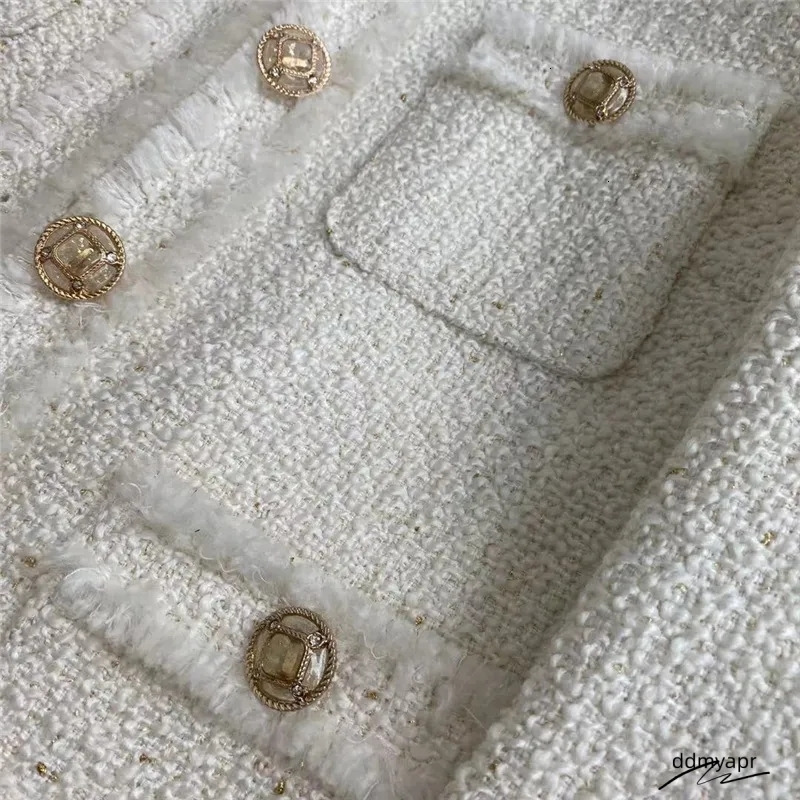Womens Jackets White Tweed Short Jacket Women Fashion Elegant Oneck Single Breasted ddmyday Highend Coat Fall Winter Warm Office Lady Casual Outwear 2