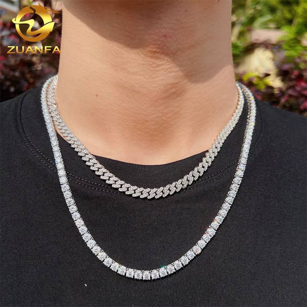Pass Diamond Tester 6mm 925 Sterling Silver Hip Hop Iced Out Vvs Moissanite Diamond Cuban Link Chain