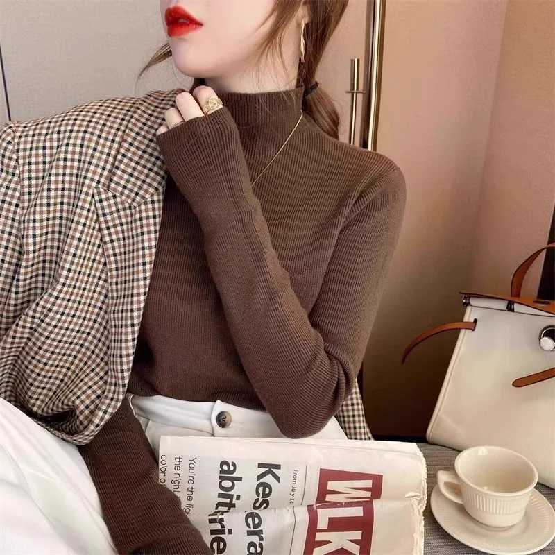 2025 New Turtleneck Sweater Women Fashion Stretch Tops Women Knitted Pullovers Korean Style Simple Base Layer Knitted Sweater Z250905