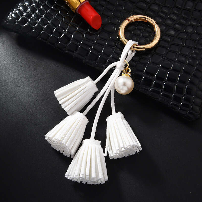 DHEssentials Velvet Tassel Charm, Rhinestone Pearl, Korean Style, Bag/Key/Car Pendant, Multi-Color, Gift-Grade