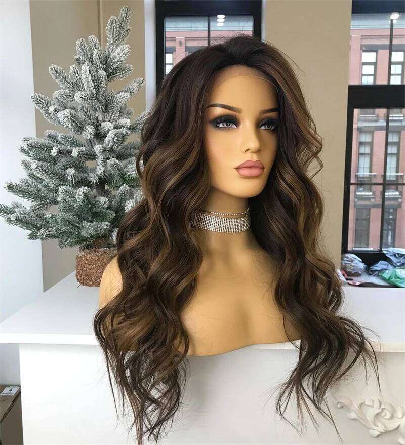 Natural Curly Lace Front Chocolate Brown Honey Blonde Highlights Synthetic Fibre HD 13x4 High Quality Women Wig Soft Texture