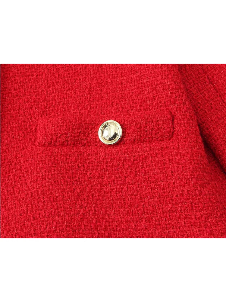 TRAF Womens Red Cropped Jacket 2025 Spring Office Ladies Long Sleeve Short Coats Fashion Casual Streetwear Outerwears250905