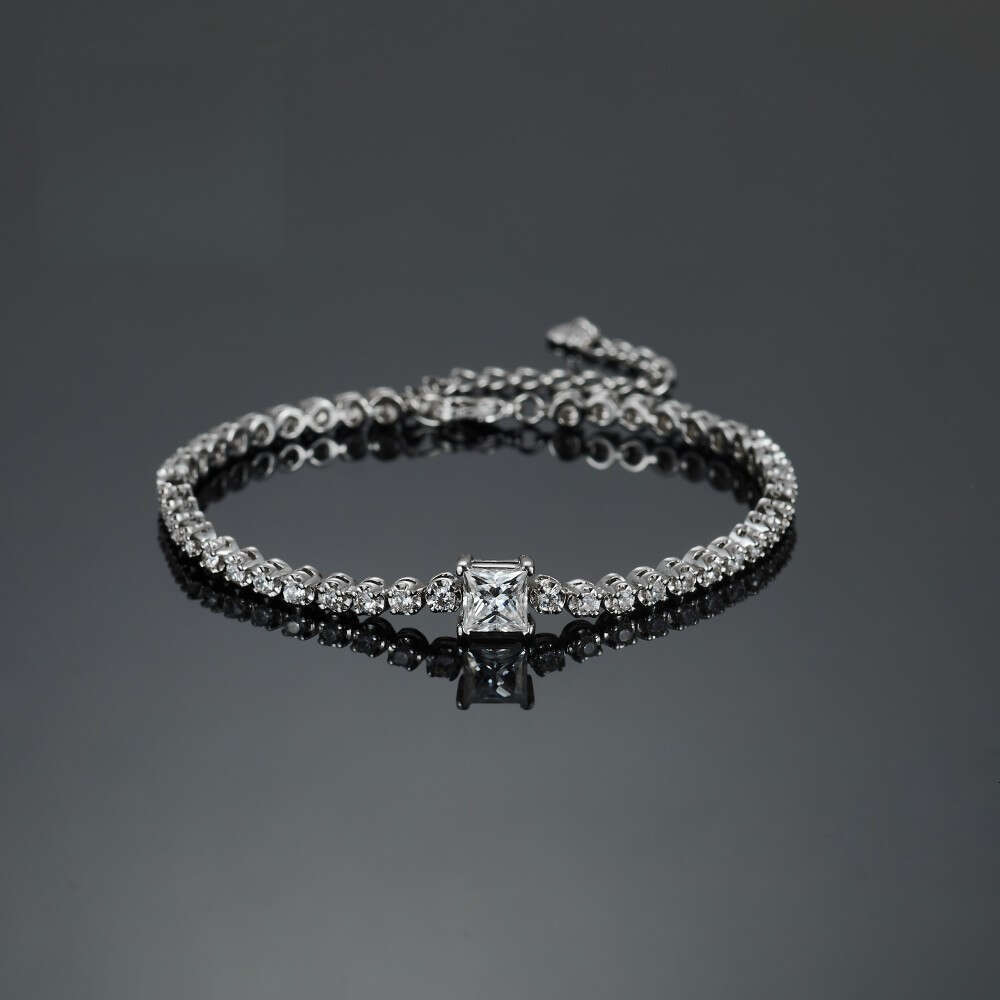 Hot Sale Square Dia Tennis Chain Customized Moissanite Sier Link Classic Bracelet