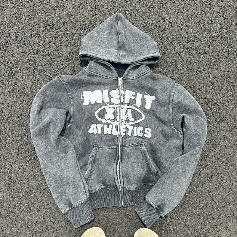 Gothic Fashion Oversized Letter ed Patch Zipper Hoodie Men Y2K Harajuku Vintage Hip Hop Casual Couple Sweatshirt 250904