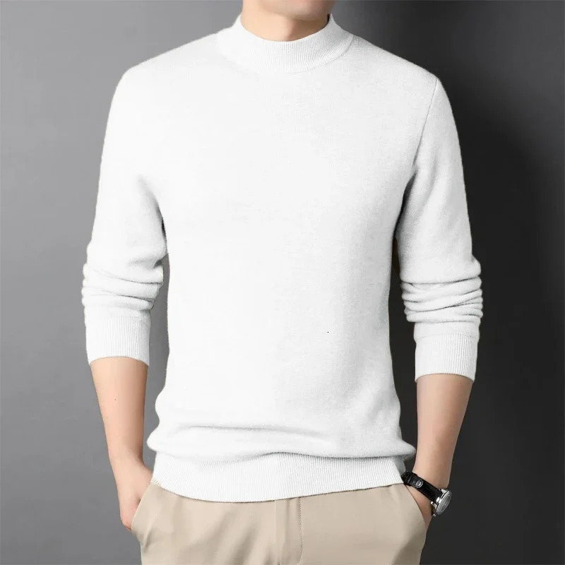 Autumn Mock Neck Sweater Coats Men Solid Color Pullovers Winter Man Half Turtleneck Knitwear Fashion Casual Mens Clothing 250905