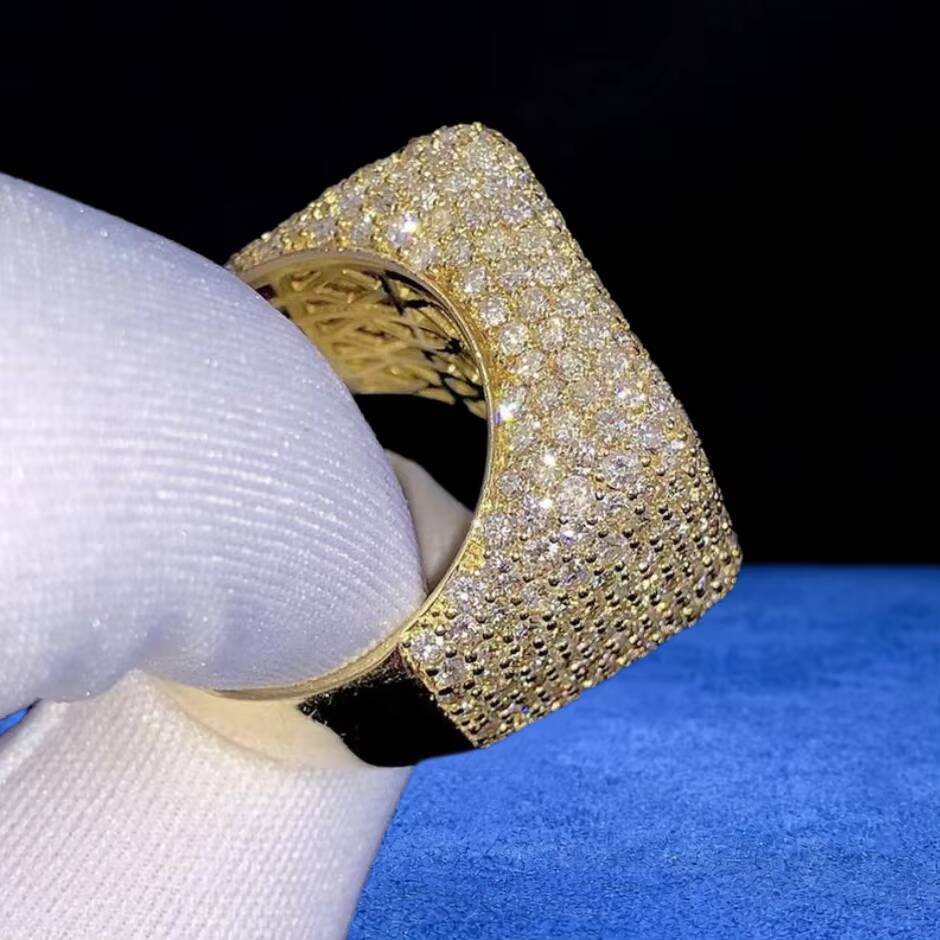 9K 10K 14K 18K Real Gold Hip Hop Fine Jewelry Iced Out Paved VS VVS GIA IGI Certified HPHT Lab Grown Diamond Square Ring for Men