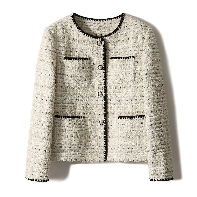 High-End Color-Block And Autumn White Tweed Short Jacket Women's Spring New Style B5