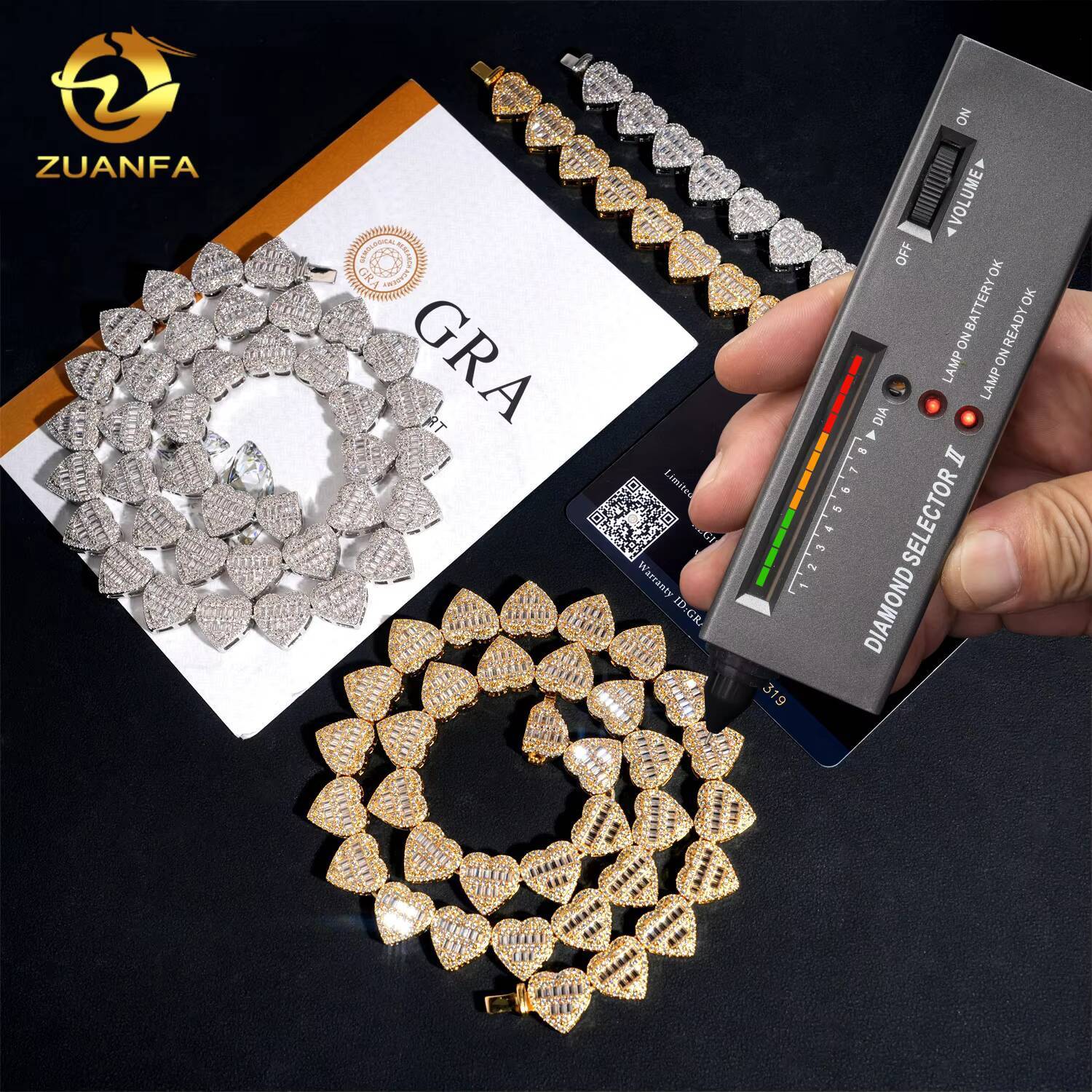 Baguette Cut 13mm Heart Cuban Link Chain Moissanite Hip Hop Jewelry Solid 925 Silver Iced Out Cuban Link Pass Diamond Tester