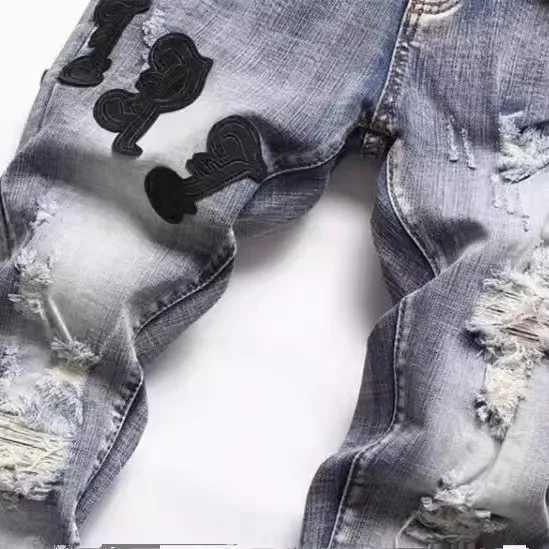 Mens Slim Fit Skinny Jeans Stretch Denim Ripped Distressed Patchwork Embroidery Vintage Design Fashion SS Casual Pants Jeans W250905