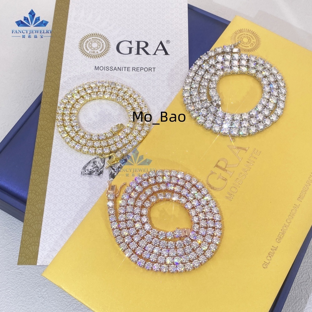 18K Rose Gold Yellow Gold Plate 2mm 3mm 4mm 5mm 65mm Moissanite 925 Silver Moissanite Cuban Link Chain for Men with GRA