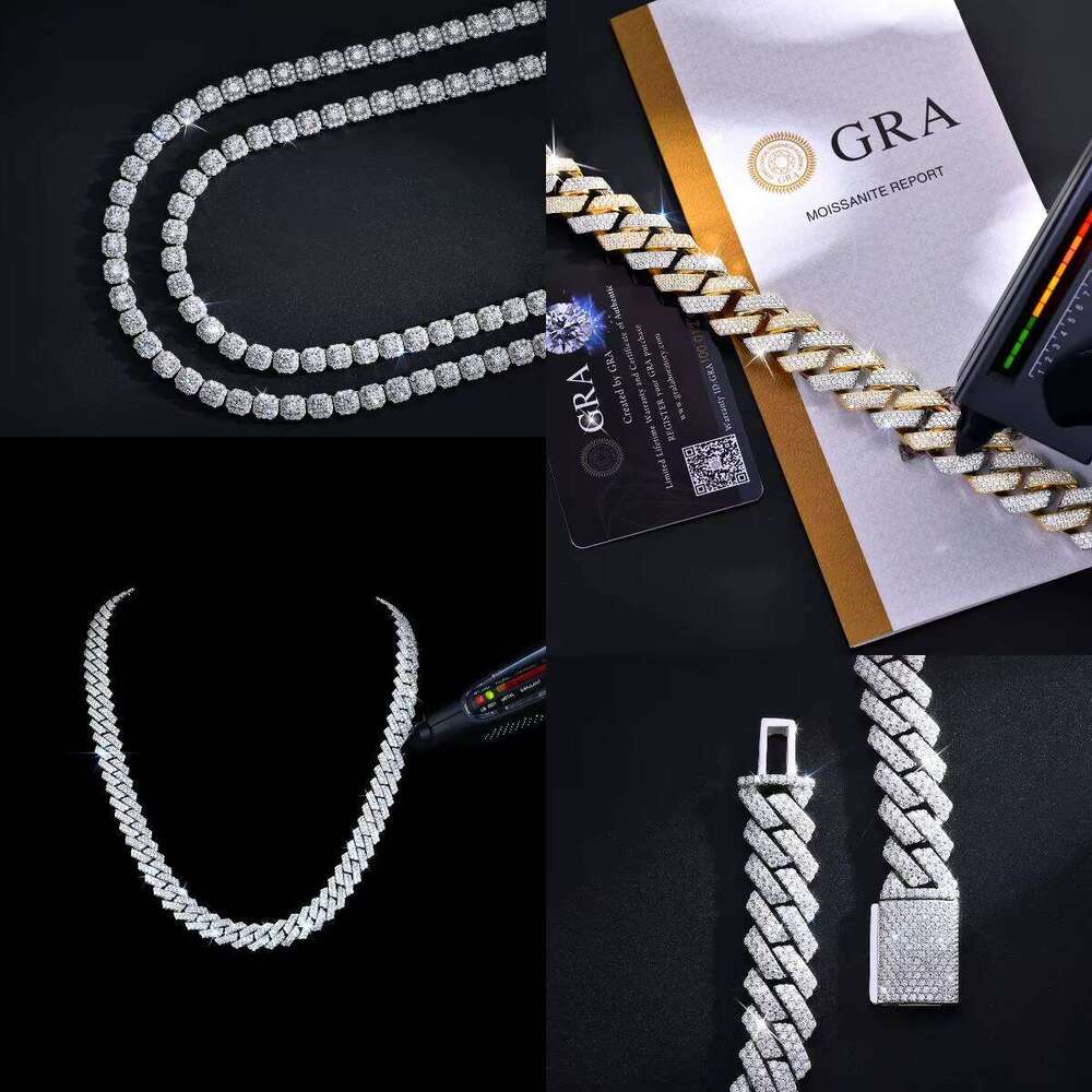 Fine 6MM Sterling Sier Moissanite Gold Cuban Link Chain Men's and Women's Jewelry