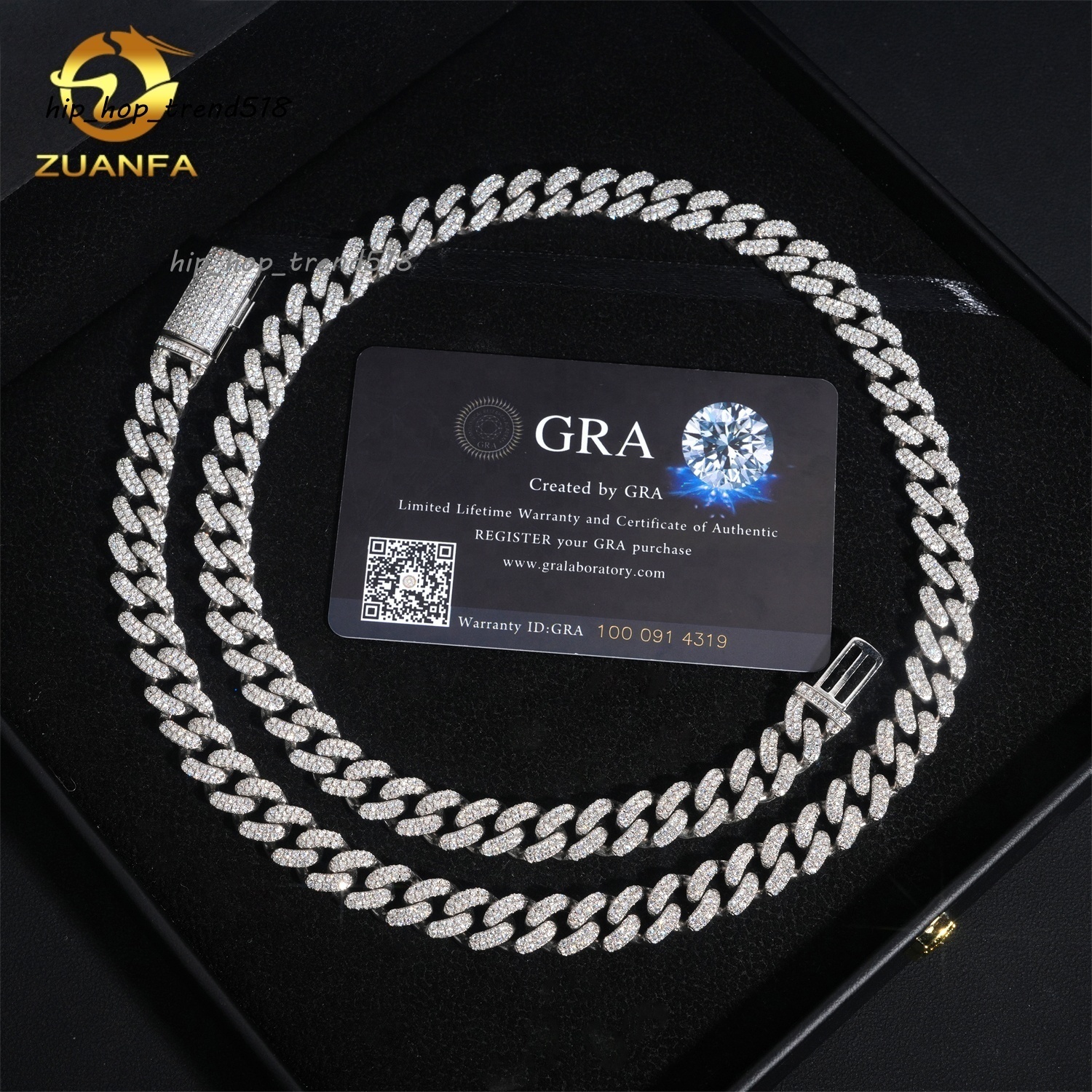 Hip Hop Style GRA Certificate High Quality 925 Sterling Silver Iced 10mm Moissanite Cuban Link Chain Necklace