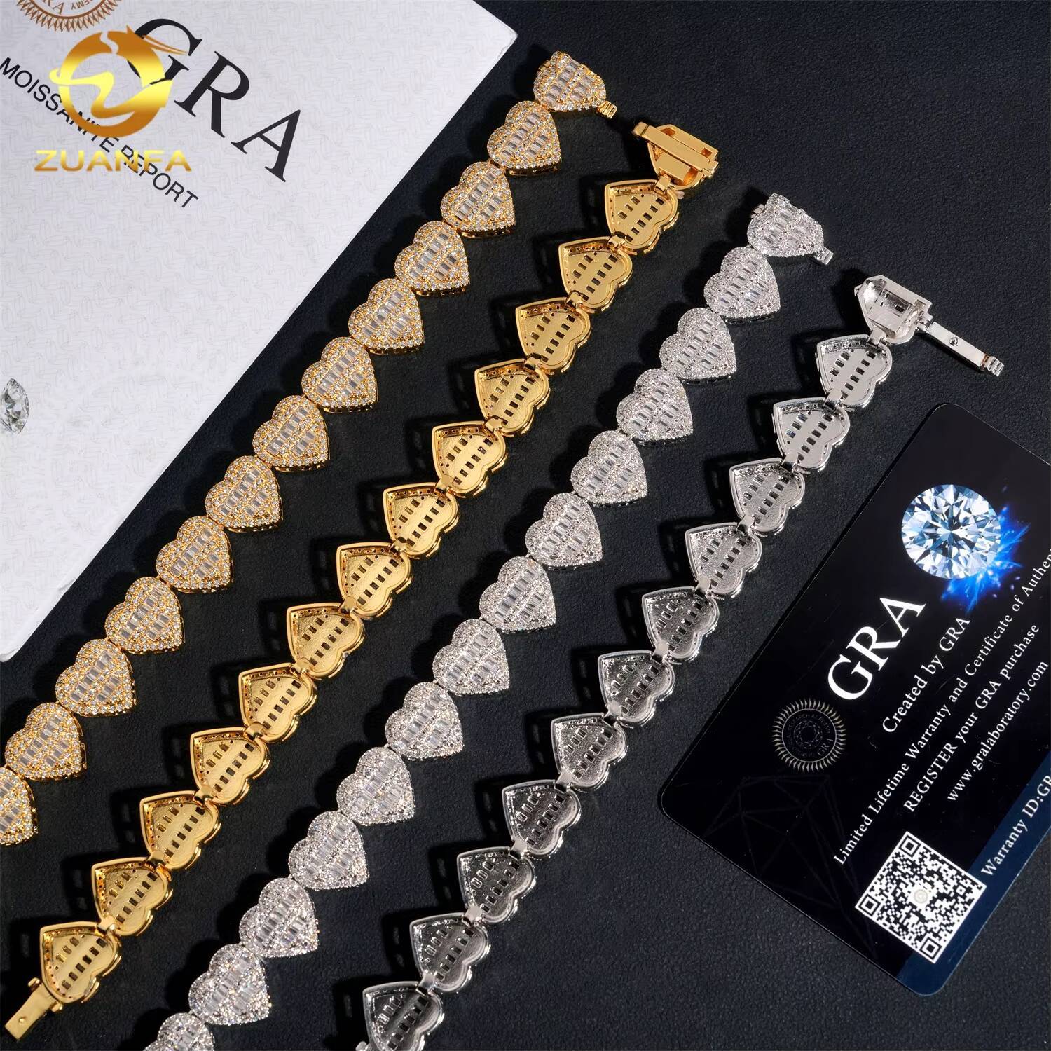 Baguette Cut 13mm Heart Cuban Link Chain Moissanite Hip Hop Jewelry Solid 925 Silver Iced Out Cuban Link Pass Diamond Tester