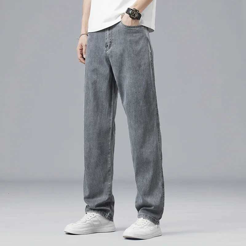 Mens Summer Jeans Ultrathin Lyocell Mens Drape Soft Fabric Loose Straight Casual Denim Pants Elastic Ice Silk Male Trousers W250905