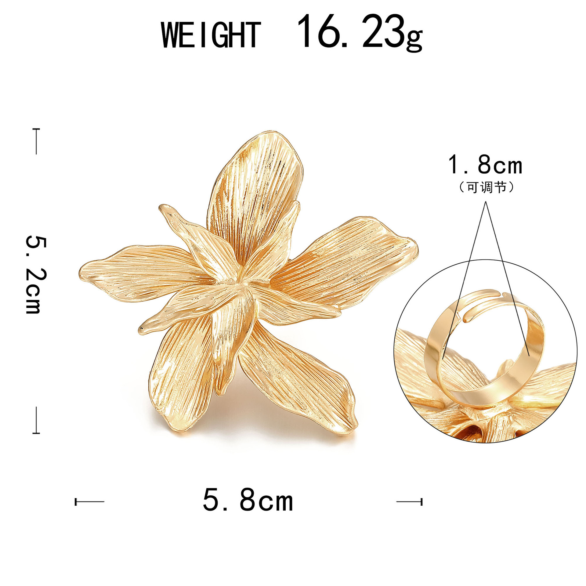 New Stylish Rings High End Floral Statement Rings Oversized Single Flower Design in Gold Silver, Exquisite Hand Jewelry