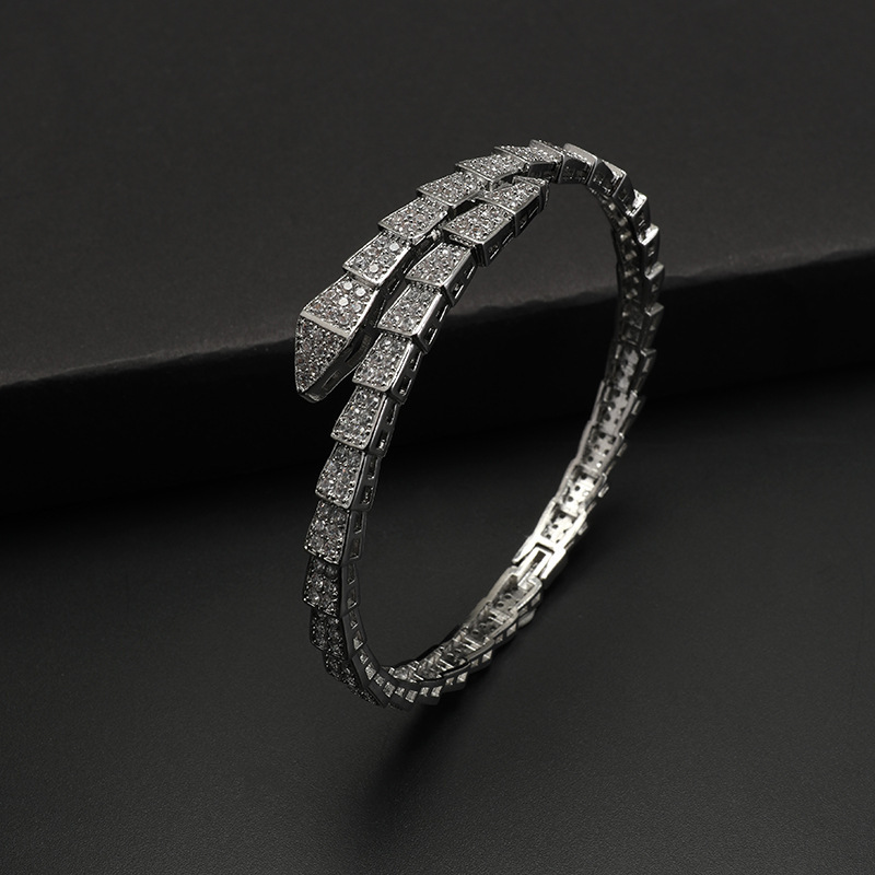 New Dia-Studded Snake-Shaped Open Bracelet Fashionable Simple Elegant Non-Fading Jewelry Bangle