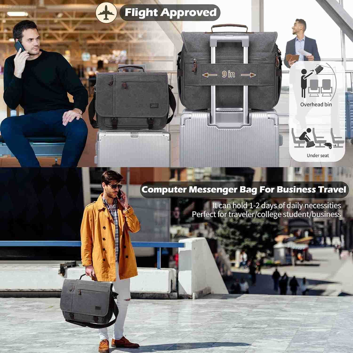 Messenger Bag 156 Inch Waterproof Genuine Leather Waxed Canvas Briefcase Large Leather Computer Laptop BagW250905
