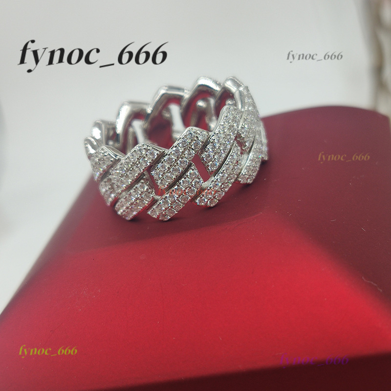 Moissanite Cuban Ring Hip Hop Jewelry 925 Silver Ring for Men Women 2rows VVS Moissanite Cuban Ring